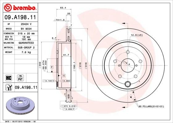 2X Bremsscheibe Hinten Brembo 09A19811 FÜR Subaru Bremsscheiben Scheibenbremse-image