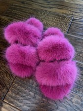 Michael Kors Sz 9 Slippers MK Pink On Wednesday FUR Fuchsia With The Metal MK.