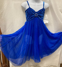 CHIFFON SKIRT LYRICAL Dance DRESS Royal blue Velvet rhinestone Petite adult