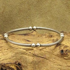 Stretchable Sterling Silver Tube and Bead Bangle Bracelet from Italy