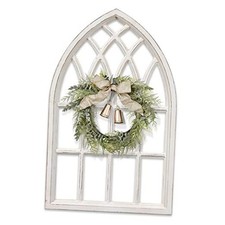 Rustic Arched Window Frame 20 x 32 Inch, Hanging Distressed Window Pane White