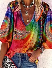 Women's, V neck, Three Quarter Sleeve, Polyester Beautiful Design Suze L