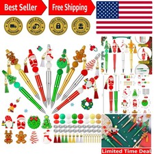 Christmas Themed Beadable Pens - 8 Elegant Ballpoint Pens with Holiday Designs
