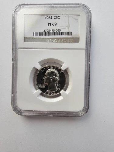 SILVER PF69 1964 P WASHINGTON QUARTER GRADED NGC 25C P MINT 90% AG COIN