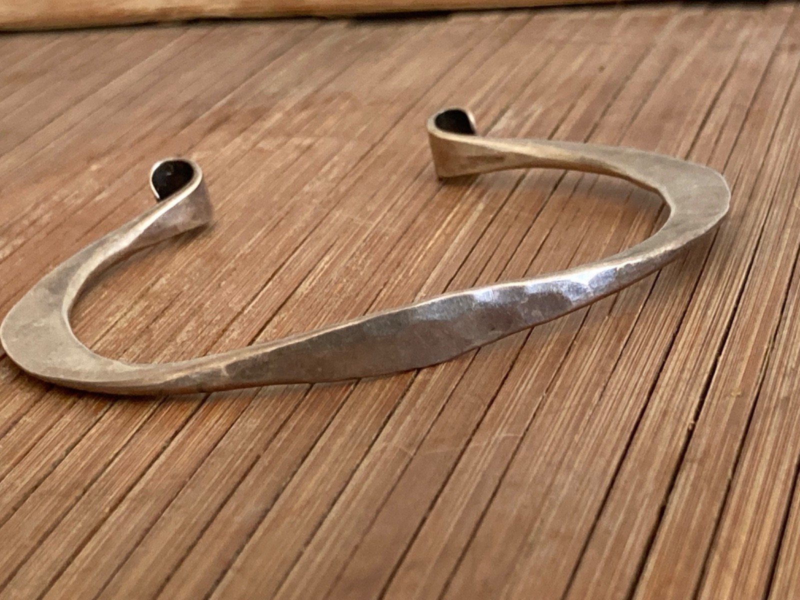 Sterling Silver Hammered Scroll Cuff Bracelet Han… - image 2