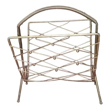 Vintage MCM Magazine Rack Metal Collectible Home Decor Grid Coil Sputnick