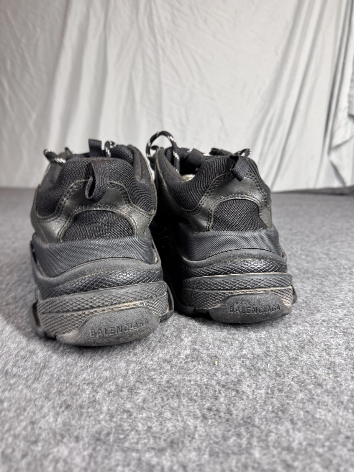 Balenciaga Triple S Shoes Mens Size 9 Black Leather Mesh Chunky Dad thumbnail 3
