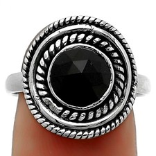 Faceted Natural Black Onyx - Brazil 925 Sterling Silver Ring s.8 Jewelry R-1097