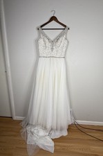 Allure Bridal Beaded Crystal Buttons Wedding Dress Ivory Silver 14 9373 Train