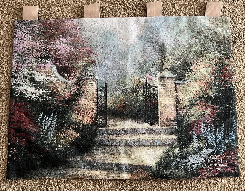 Tapiz de jardín victoriano Thomas Kinkade vintage colgante de pared 36 X 26 decoración del hogar Foto 3 de 4