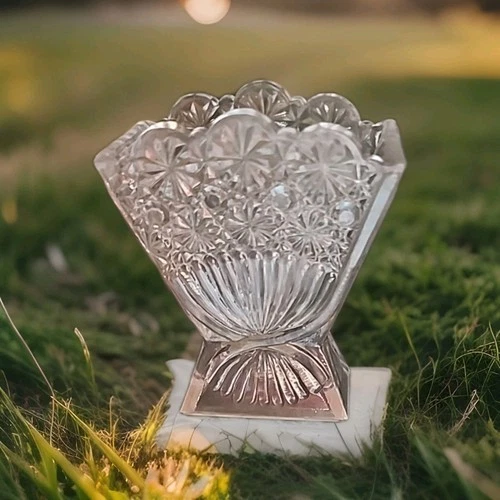 Wilkerson Daisy Button Clear Glass Fan Vase From Fenton Mould