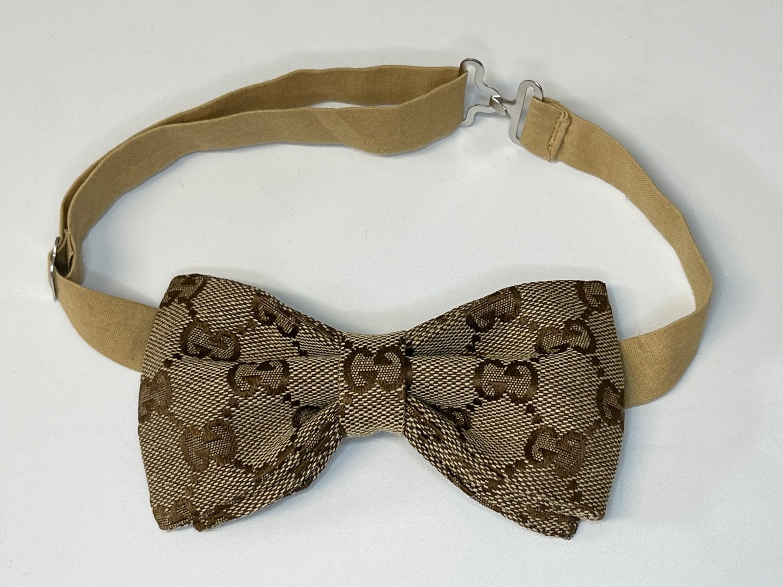 Custom Mens Brown All Over Monogram Bow Tie Pre-tied Adjustable Handmade