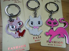 PINK LARGE CAT FELINE METAL KEYRING HANDBAG CHARM KEYCHAIN UK SELLER FREE P&P