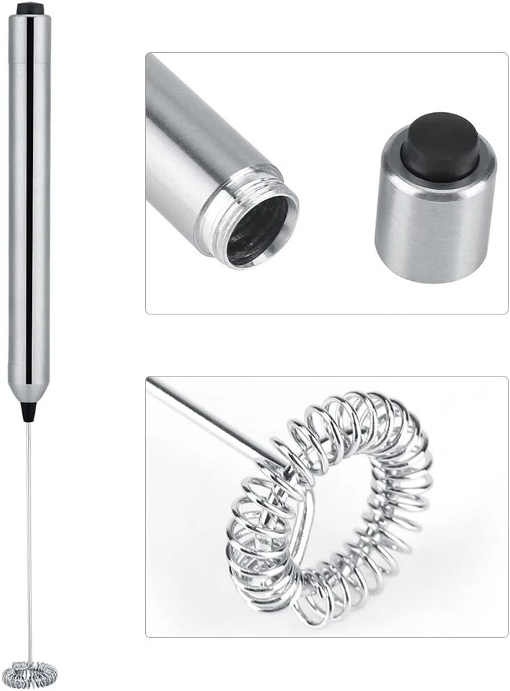 Milk Frother - Stainless Steel Handheld Foam Maker with Spoon, Battery...