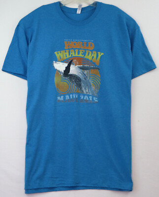 World Whale Day Maui 2015 Pacific Whale Foundation T-Shirt Men's XL Blue SS 