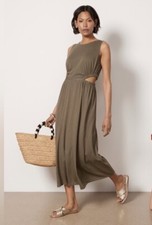Michael Stars Dress Camille Cut Out Womens Size Small Midi Olive Green