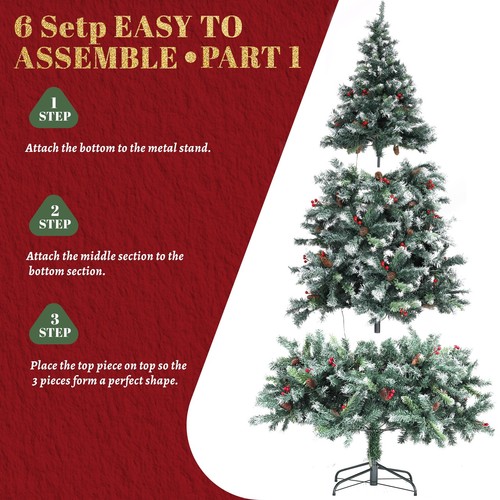 7 Feet Christmas Tree with 1183 PVC Branch 400 LEDs 64 Pinecone & Red Fruit M6H3 - Picture 5 of 9