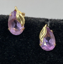 Vintage ZZ - 14kt gold, pale amethyst leaf stud earrings - 0.75g