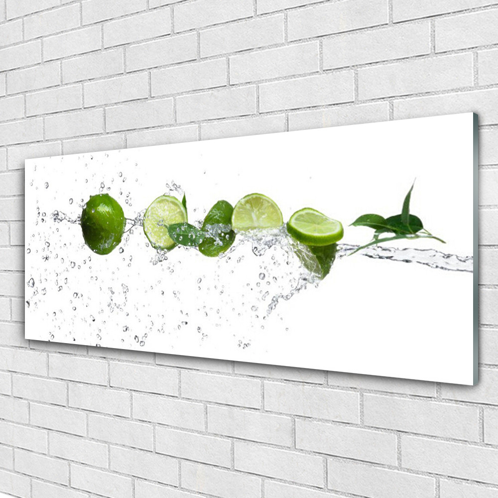 Tableau en verre 125x50 cm Citron Vert Lime Eau décor mural pour cuisine