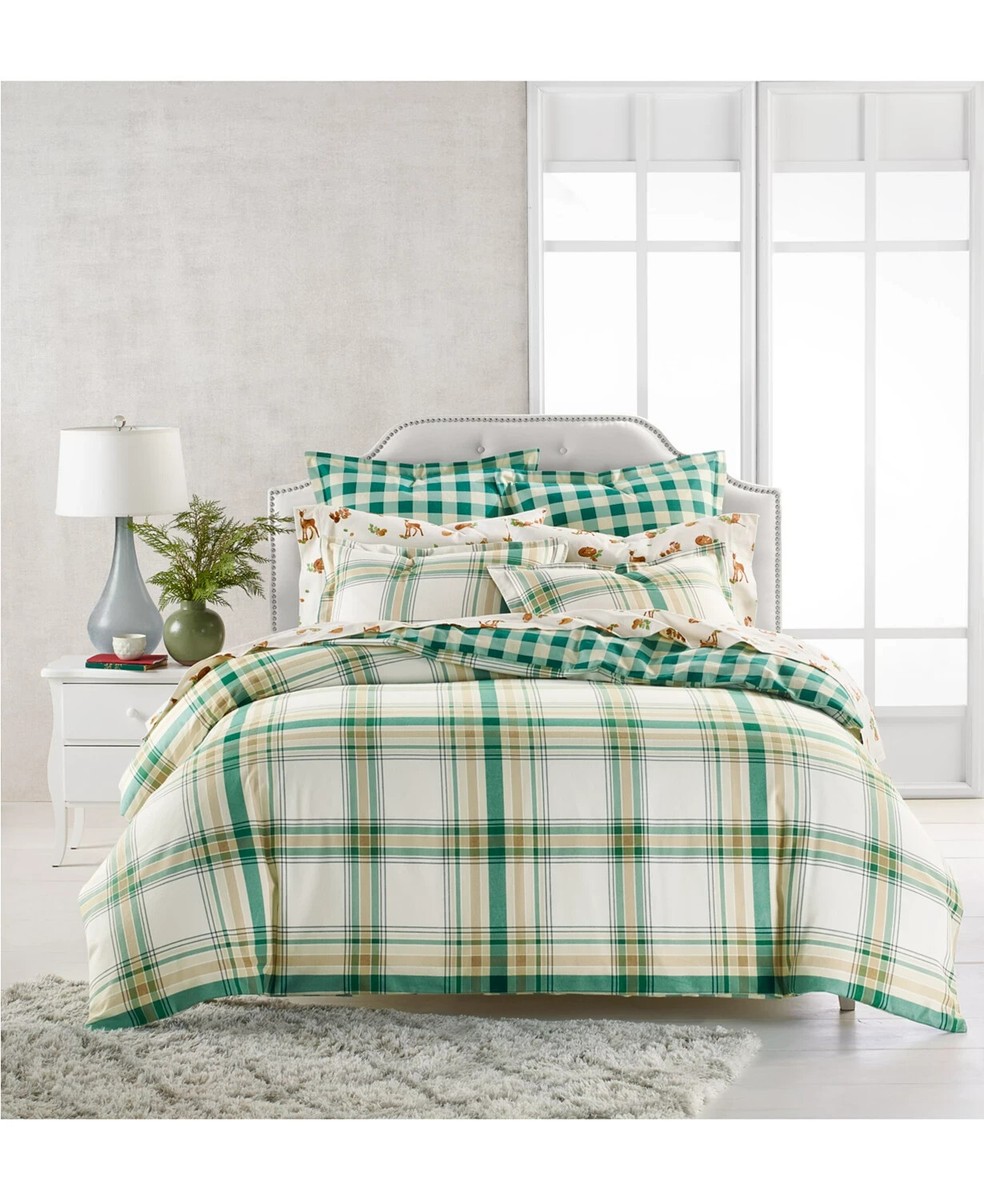 Martha Stewart Mattress Topper Martha Stewart Collection Holiday Flannel  Neutral Plaid Duvet Cover, Twin, image size:984x1200
