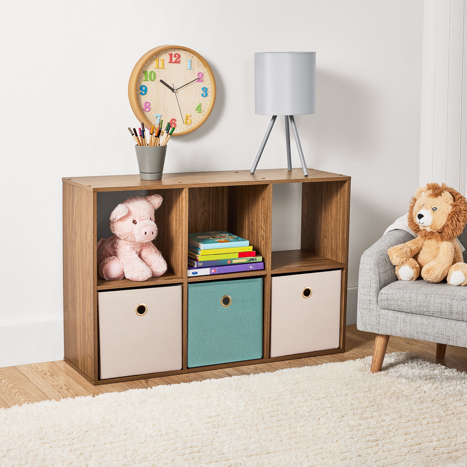 Mainstays 11-Inch 6-Cube Storage Organizer in Warm Walnut Finish