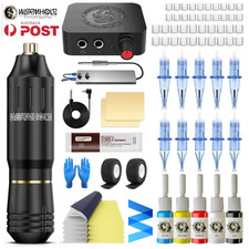 Wormhole Tattoo Machine Kit Beginner Rotary Motor Pen Inks Power Supply Needle
