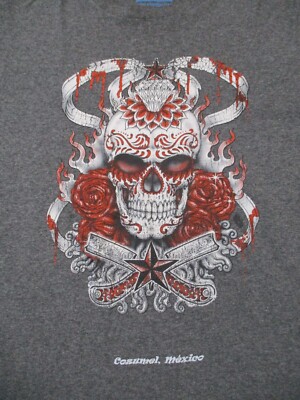 M gray COZUMEL MEXICO DIAMOND SKULL t-shirt by MARE BLUE
