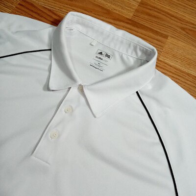 adidas Climalite Polo Shirt PERI Logo Mens XL White Lightweight Golf