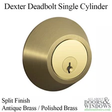 Dexter Single Cylinder Deadbolt Split Finish Antique Brass and Polished Brass