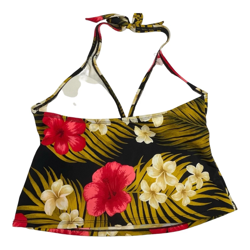 Nuevo top de natación TROPICAL ESCAPE Tankini estampado de hibisco hawaiano en negro para mujer 12 Foto 3 de 4
