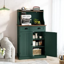 54" Kitchen Pantry Microwave Stand with Storage Cabinet Adjustable Shelves Green