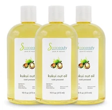 KUKUI NUT Oil Carrier Cold Pressed 100% Pure Natural 48 OZ(3 X 16 OZ)
