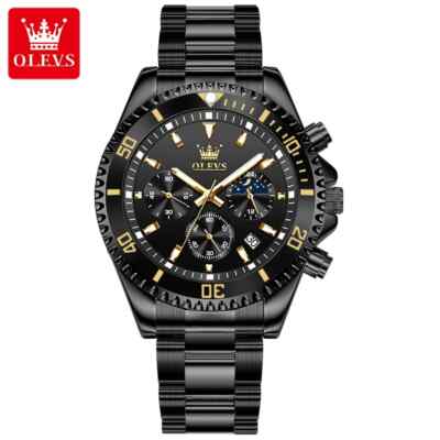 OLEVS Marke Herren Herren Armbanduhr Trend Leuchtend Stahl Quarz Wasserdicht SCHWARZ