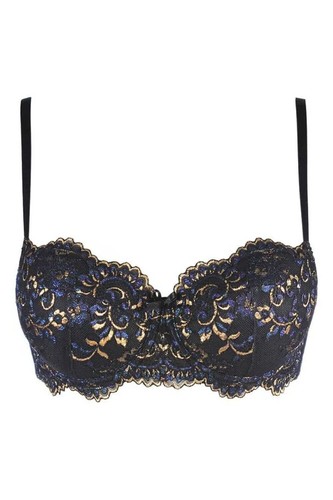 Axami Savoir Vivre Push-up Balconette Bra 38B Floral Metallic Lace European Made