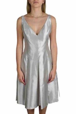 silver evening dress knee length Allure One Shoulder Knee Length Dress Silver main image 1