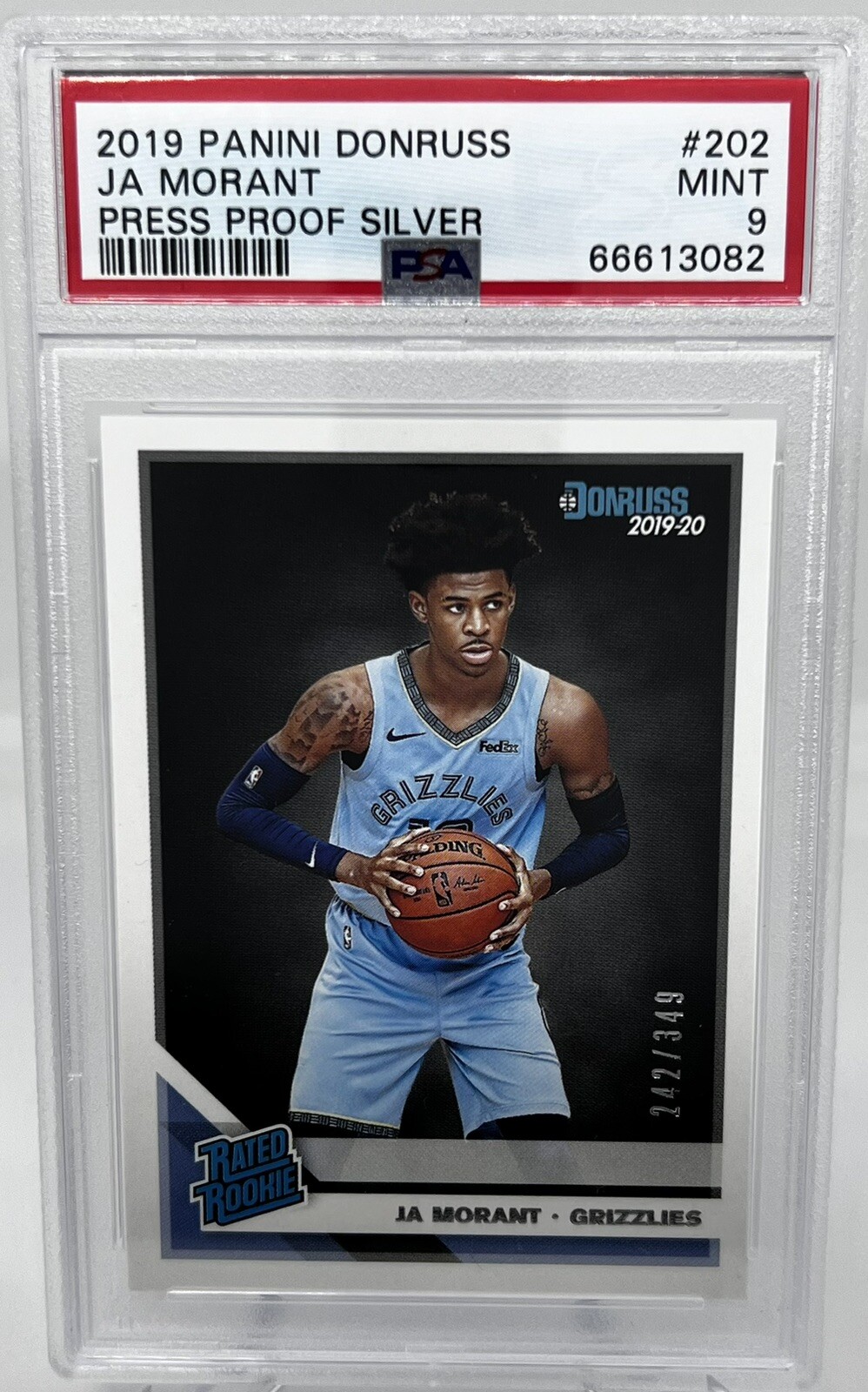 2019 Donruss Rated Rookies Press Proof Silver /349 Ja Morant PSA 9 Rookie RC