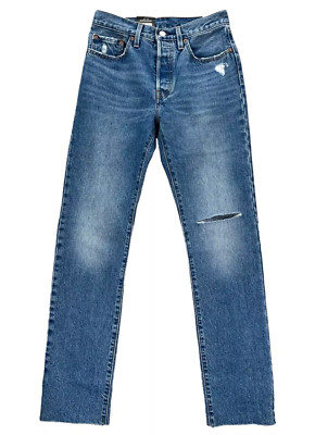 Levi's 501 Premium High Rise Jean Size 26 On My Way Wash Raw Hem 100% Cotton NWT
