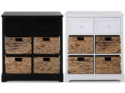 PHI VILLA Storage Cabinet with Removable Water Hyacinth Woven Basket Living Room