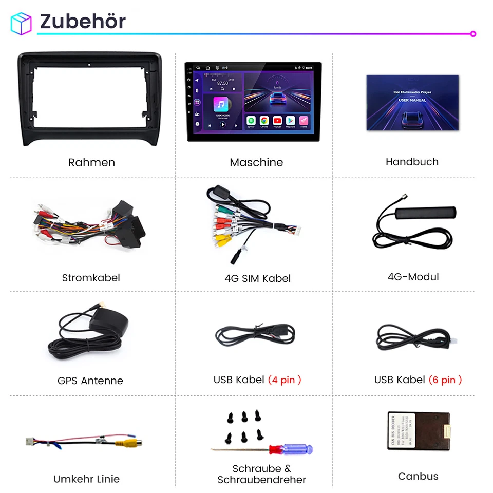 8Kern 4+64GB Carplay Android 14 Für Audi TT 8J 2006-2014 Autoradio GPS Navi WIFI - Bild 4 von 4