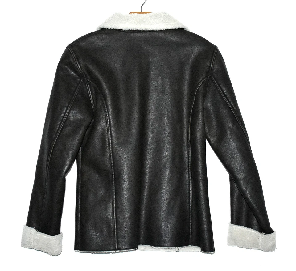 Chaqueta para mujer St Johns Bay marrón oscuro imitación cuero forrada de lana con puños talla S1 S Foto 4 de 4