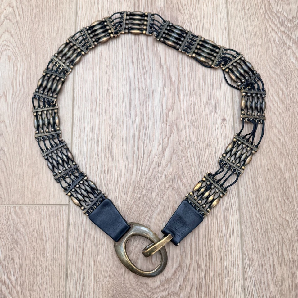 Suzi Roher Canada Bronze Black Leather Elastic Hook Loop Belt Designer Stretch - Image 3 of 4