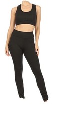 2 Pc Black Racer Back Fitted High Waist Butt Lifting Leggings Set Small/Med