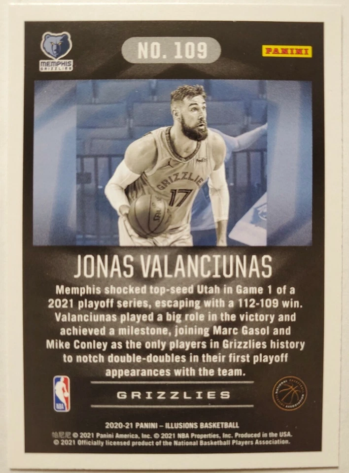 Jonas Valanciunas 2020-21 Panini Illusions #109 Sapphire Nba Memphis Grizzlies - Image 2 of 2