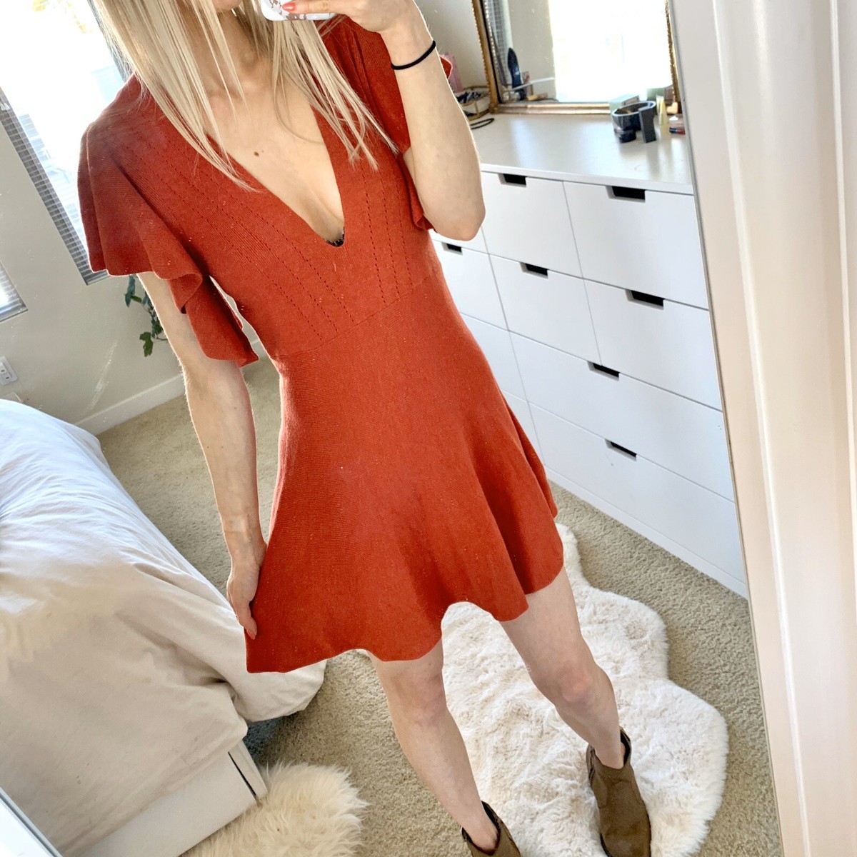 Free People Flutter Sleeve Flare Dress Rusty Red Small / XS | eBay Free People Flutter Sleeve Flare Dress Rusty Red Small / XS | eBay