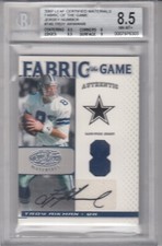 TROY AIKMAN 2007 Certified Matls Fabric of the Game Auto Jsy Number 3/8 Graded