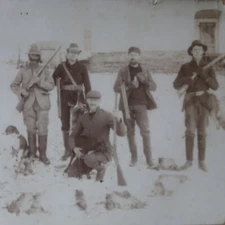c1880 Rabbit Hunters with Shotguns, Muzzleloader and Dogs in Snow Stereoview 68