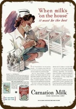 1945 PEDIATRIC NURSE Baby CARNATION MILK Vntg-Look DECORATIVE REPLICA METAL SIGN