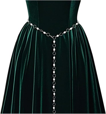 Women Renaissance Green Bead Belt Viking Witch Belt Waist Metal Chain Belt fo...