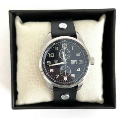 Frye Bowery Men's Black Leather 43mm Multi-Dial Watch 37FR00001-03 NEW///