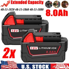 2Packs 8.0Ah 18-Volt For Milwaukee For M18 48-11-1880 18V Battery High Output 